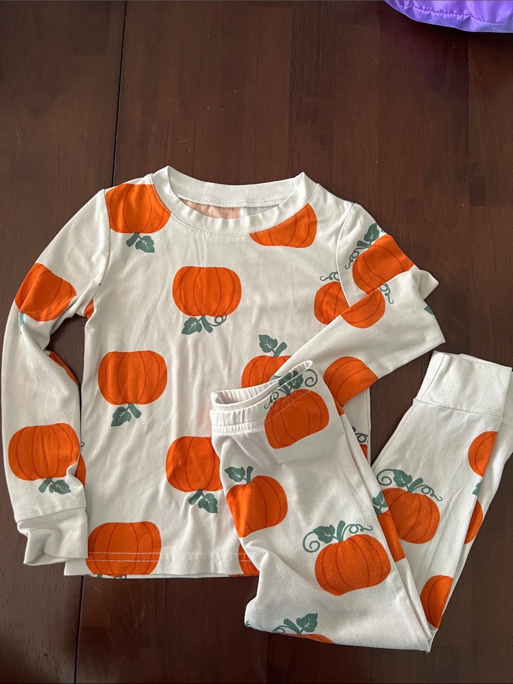 Tahari White and Orange Pumpkin Print Kids Pajama Set